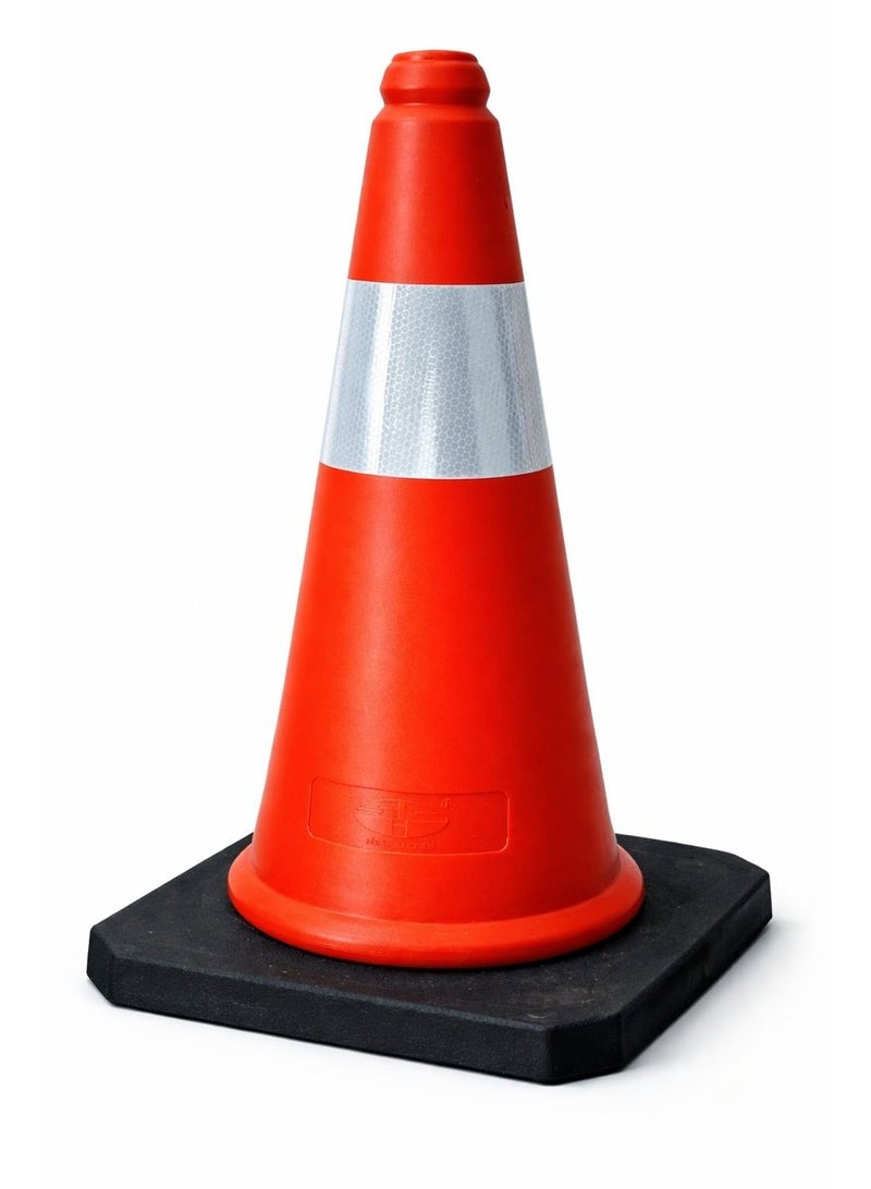 Workland قمع سلامة المرور 50 سم مع شريط عاكس - قمع طريق من PVC ثقيل مع قاعدة مطاطية للبناء، مواقف السيارات والفعاليات - Image 1